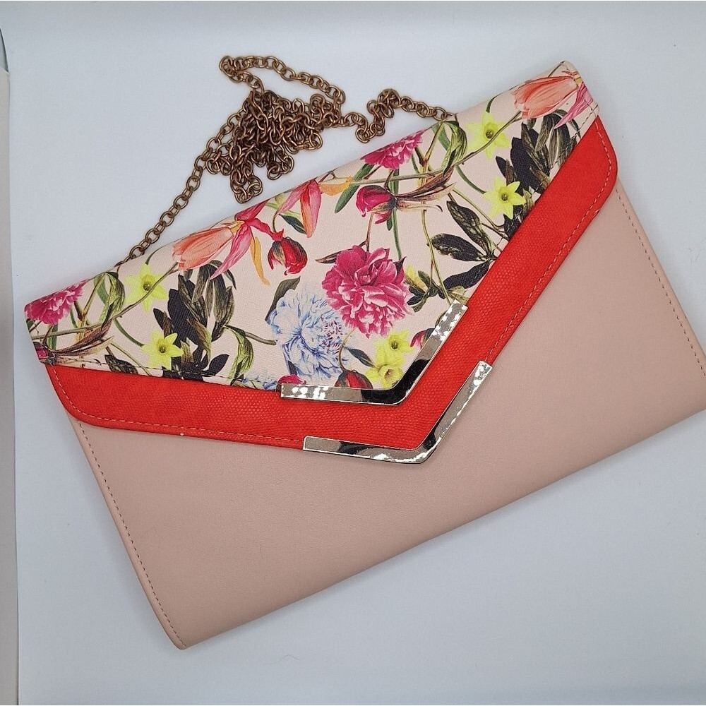 Aldo Coral floral Clutch with removeable chain shoulder strap